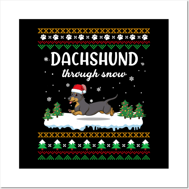 Dachshund Through Snow Funny Christmas Costume Wall Art by Dunnhlpp